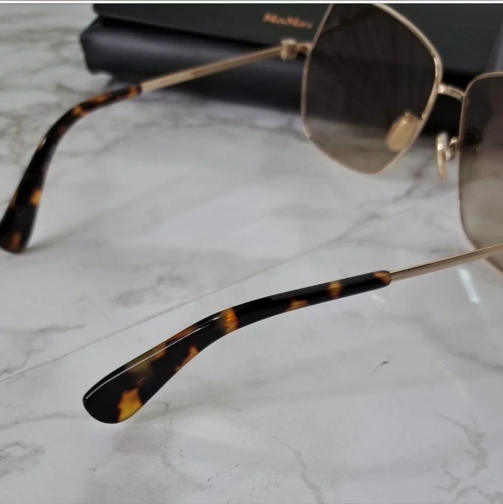 MaxMara Jewel Shiny Pale Gold Square Metal Sunglasses MM0035-H 32F